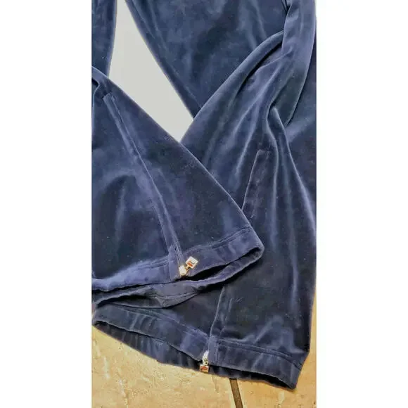 VTG Fila Baggy Velour Pants Men 2XL Navy Blue Ankle Zip Pockets Embroidered Y2K - Picture 5 of 8
